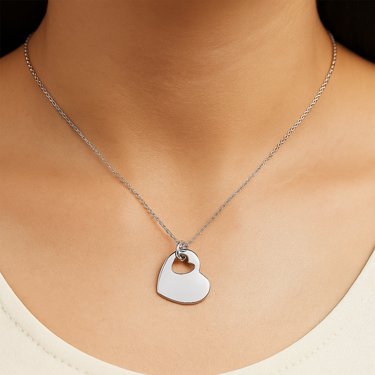 Heart in Heart Shaped Etched Locket Pendant