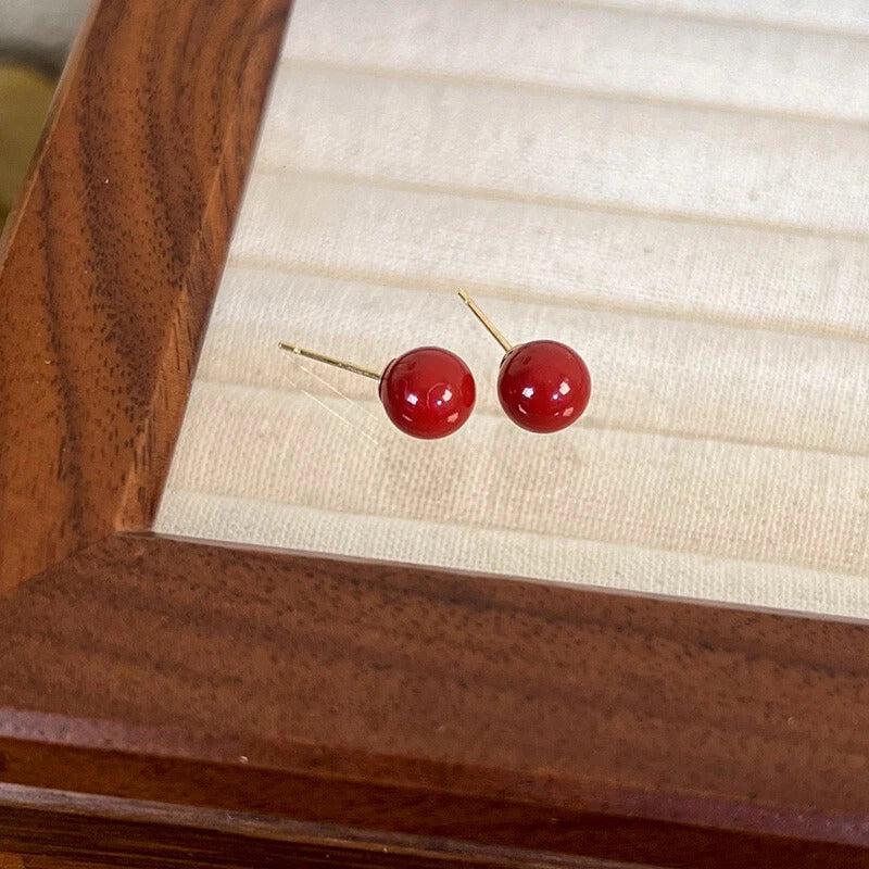 Red Pearl Resin Stud Earrings
