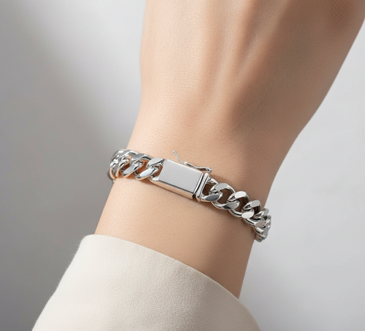 Solid 925 Sterling Silver 10mm Italian charm Link bracelet Men Women's Jewelry