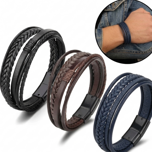 Magnetic Snap Bracelet Leather Rope KK Labib