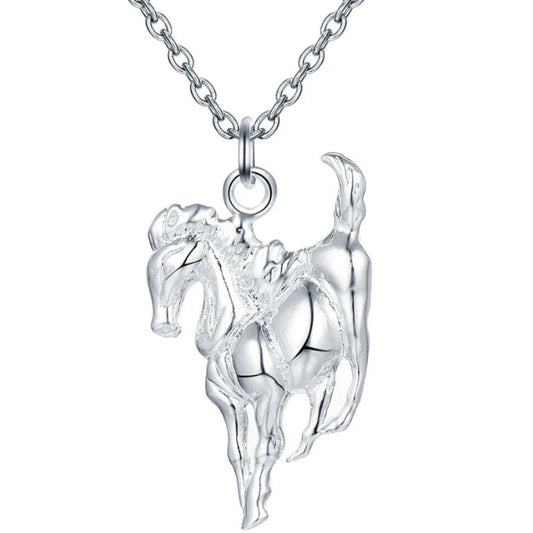 Hot 925 Sterling Silver Horse Filled Pendant Necklace Men Women jewelry Chain Uk
