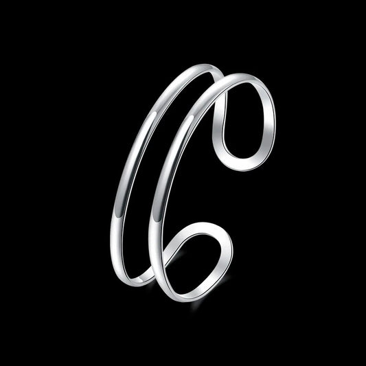 Double Line Open Bangle Cuff Bracelet