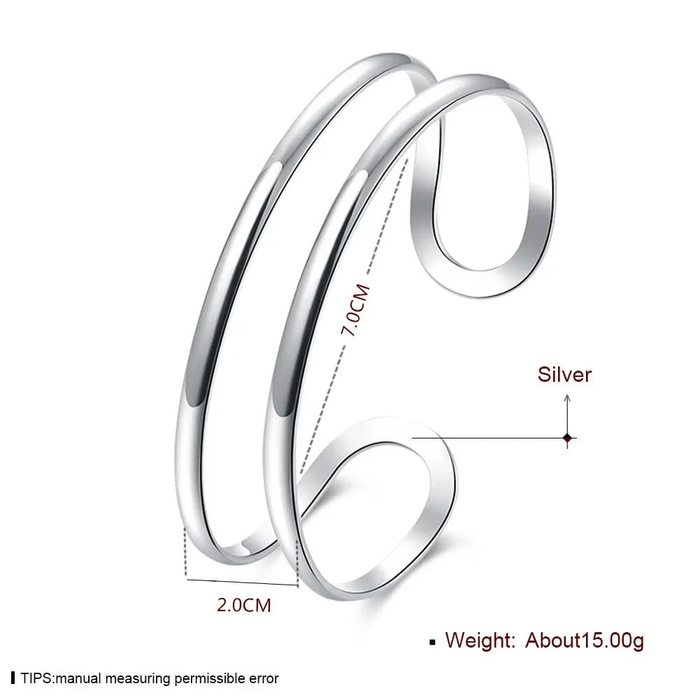 Double Line Open Bangle Cuff Bracelet