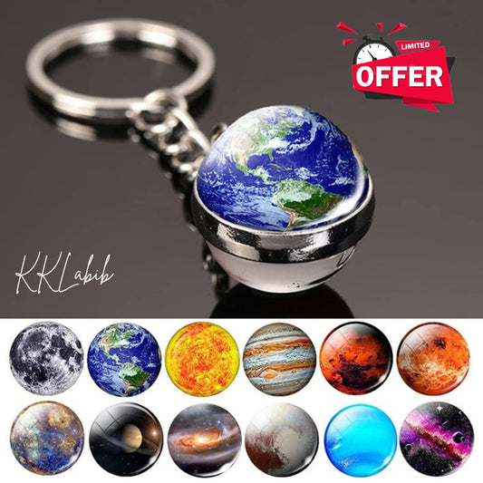 Solar System Keychain Double Side Planet Glass Ball Galaxy Glow in Dark Keyring
