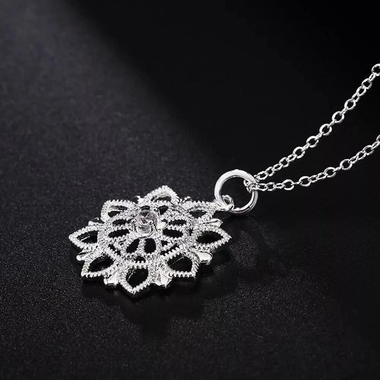 Silver Zircon Flower Pendant Necklace KK Labib