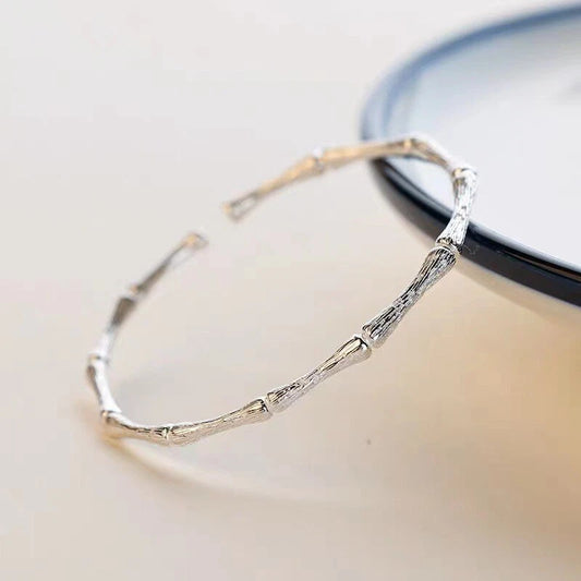 925 Sterling Silver Bracelet Bamboo Simple Bangle Thin Hoop Jewelry Circle Gift