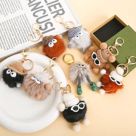 Cute Monster Pom Pom Keyrings