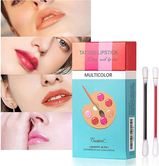 20 New Cotton Swab Disposable Lip Stain Tattoo Lipstick Set Waterproof Lip Gloss