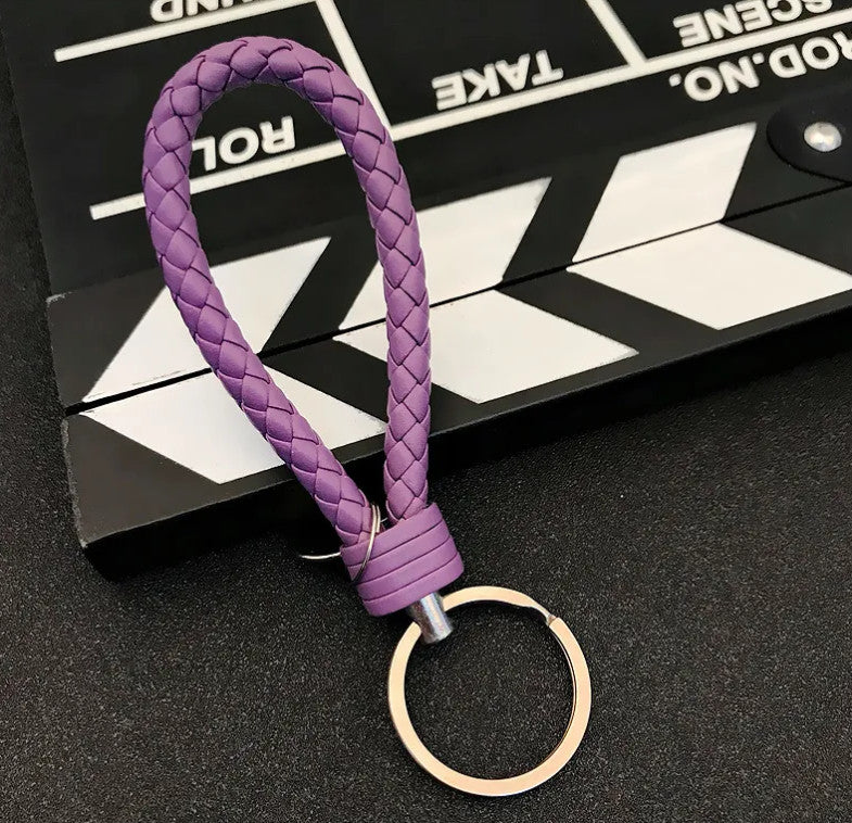 Colorful Braided Faux Leather Strap Keyring