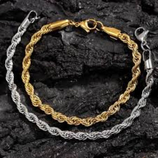 Men's Women Twisted Thick Rope Link Chain Loop Diamond Cut Bracelet Hip Hop