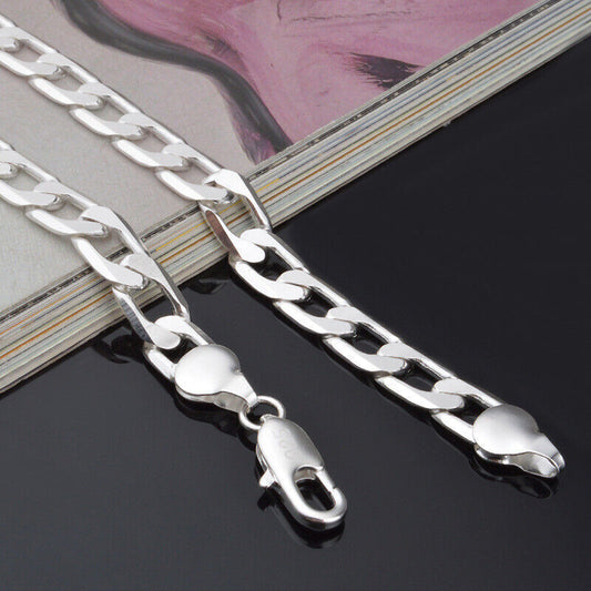 Solid 925 Sterling Silver Figaro Chain Necklace Bracelet Mens Curb 2mm - 12mm UK
