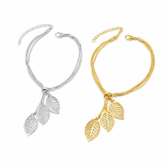 925 Sterling Silver Tassel Snake Chain Bracelets Necklace Hanging Leafs Womens