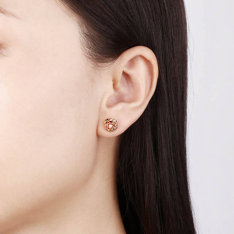 Cubic Zirconia Rose Flower Stud Earrings