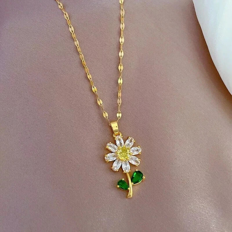 Crystal Flower Pendant Necklace