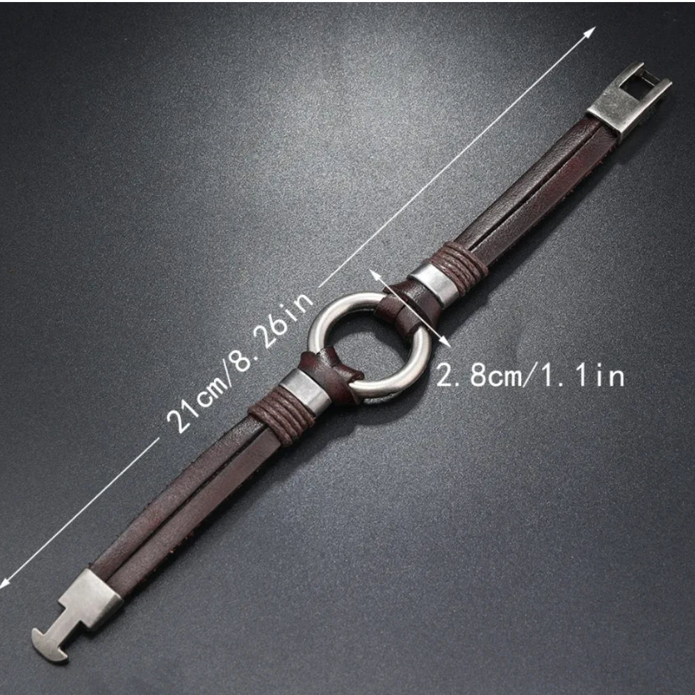 Men Leather Bracelet Braided Wristband Bangle Punk Surfer Wrap Jewelry Gift UK