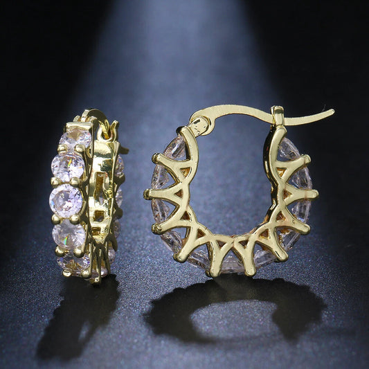 Huggie Hoop Earrings Women Girl Hypoallergenic Cubic Zirconia Gold Silver Pair