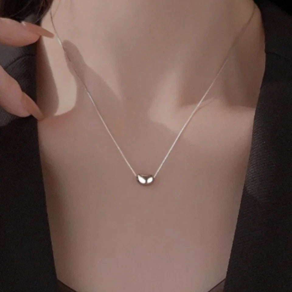 925 Sterling Silver Cute Oval Bean Pendant Chain Necklace Women Gifts Jewelry