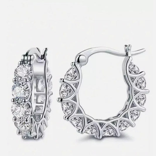 Mens Fully Iced Zig Zag Set 925 Sterling Silver Cz Round Huggie Hoop Earrings UK