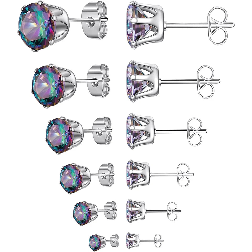 Cubic Zirconia Round Hexa Stud Earrings
