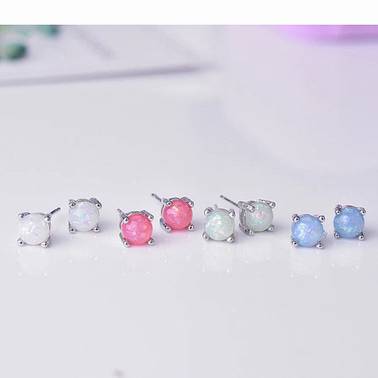 925 Sterling Silver Opal Studs Earrings Eight Claws Inlaid Gemstone Women Studs