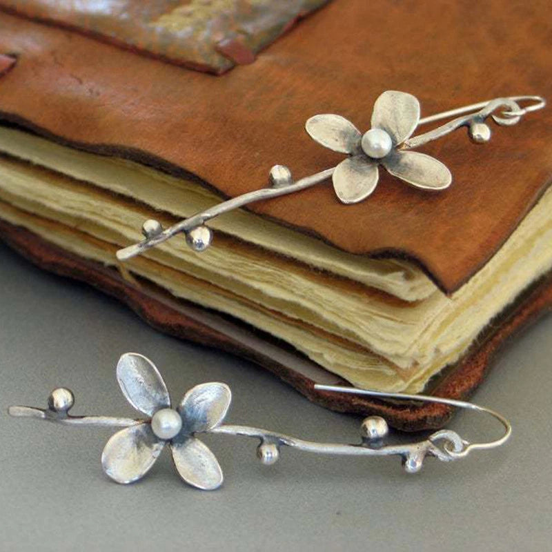 Silver Hook Dangle Flower Pearl Earrings