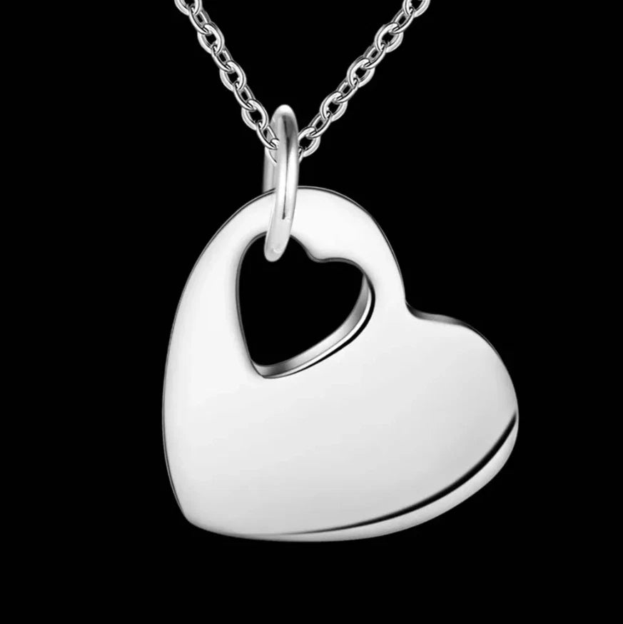 Heart in Heart Shaped Etched Locket Pendant