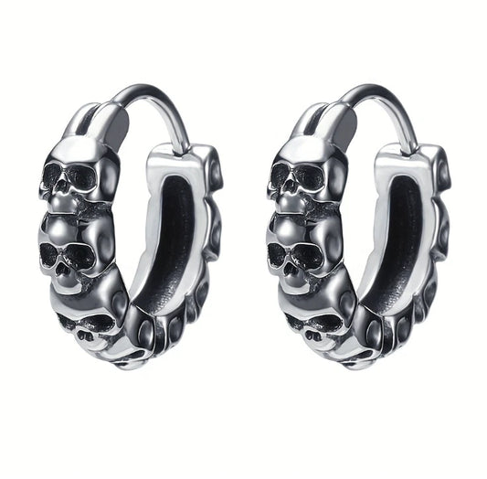 Sterling Silver Skull Head Earrings Men/Women Dangle Drop Hoop Stud Jewelry