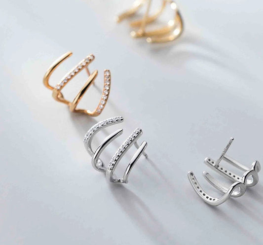 Claw Earrings Cuff CZ Stud 14k Gold Over 925 Silver Piercing Wrap Stud Jewelry