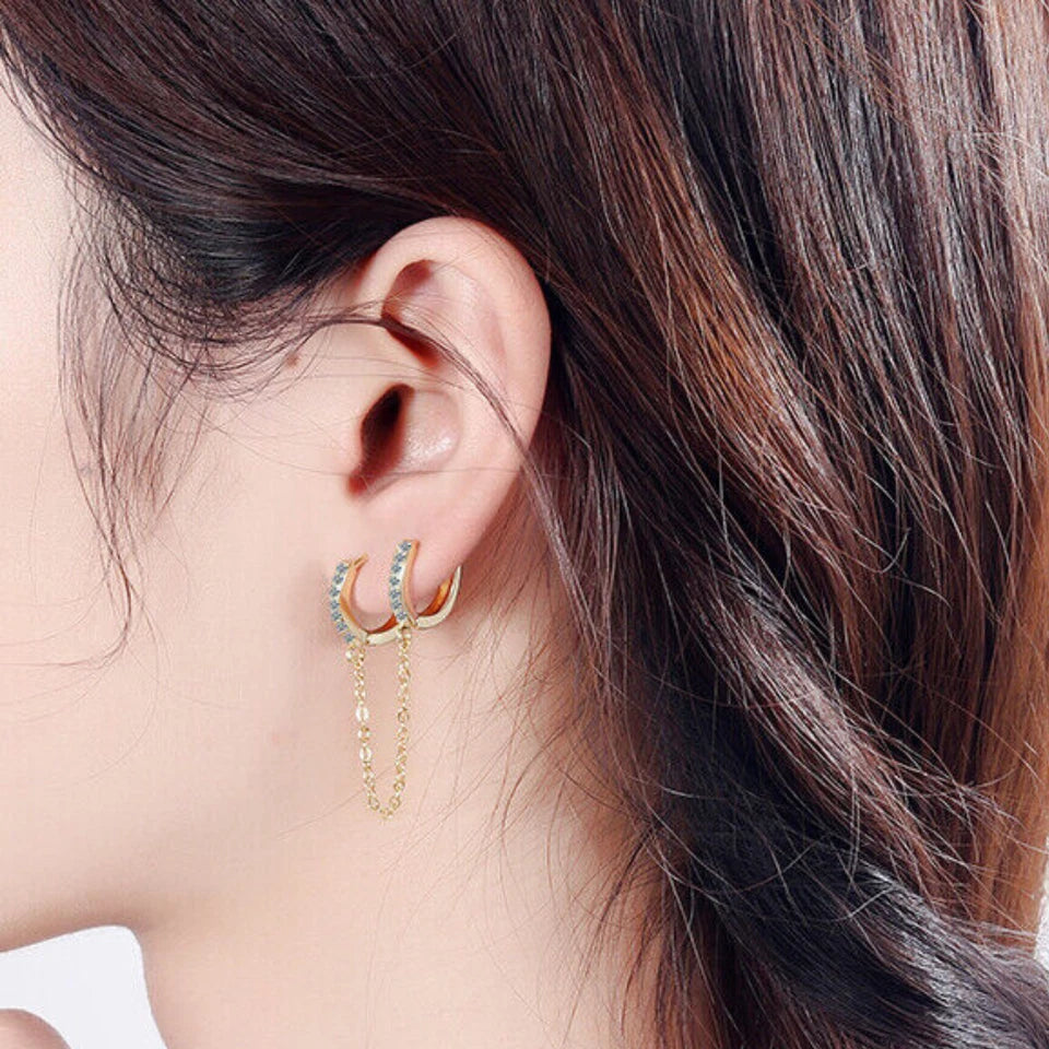 Double Hoop Huggie Rhinestone Earring