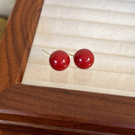 Red Pearl Resin Stud Earrings