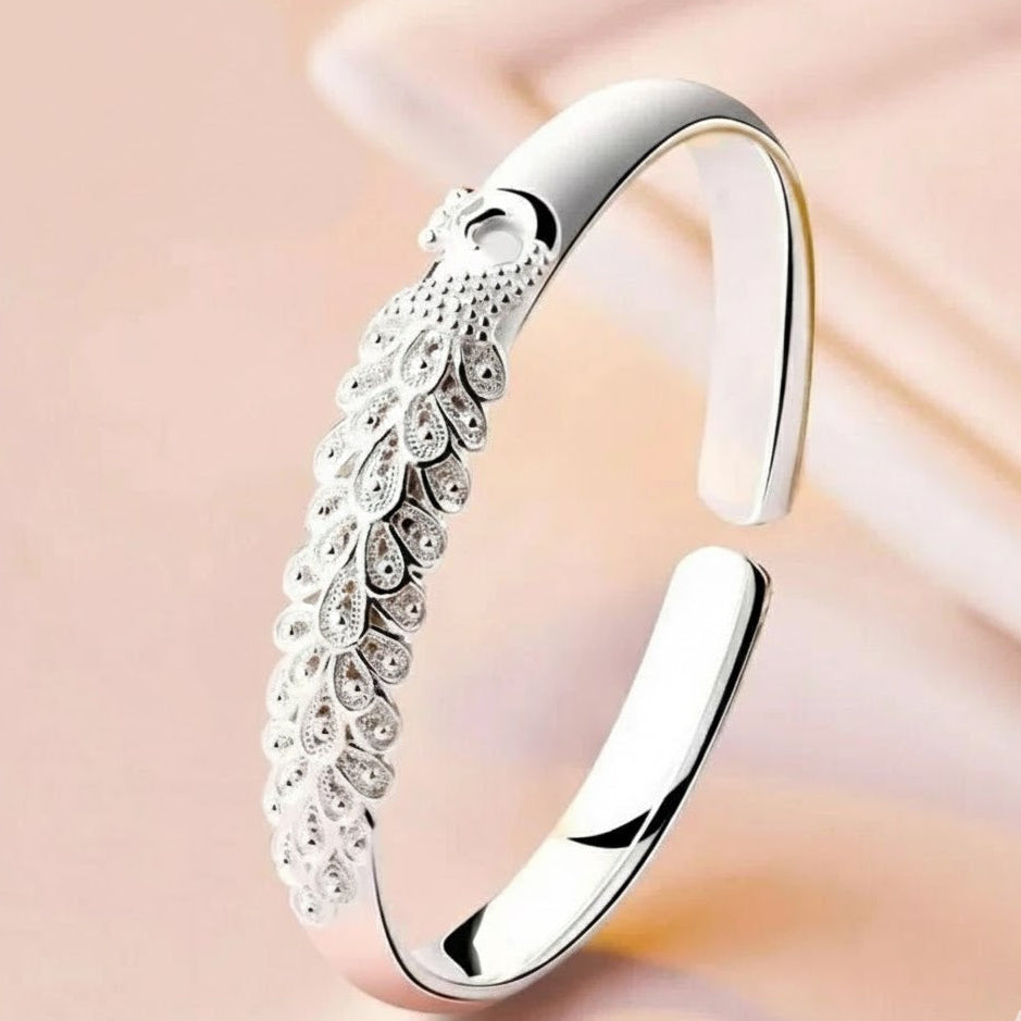 925 Sterling Silver Open Bangle Peacock Cuff Bracelet Women Men's Charm Jewelry