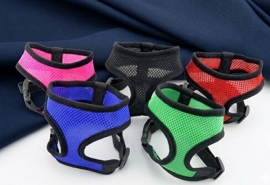 Adjustable Soft Mesh Fabric Padded Harness Dog Puppy Pet Vest Lead Leash Clip UK