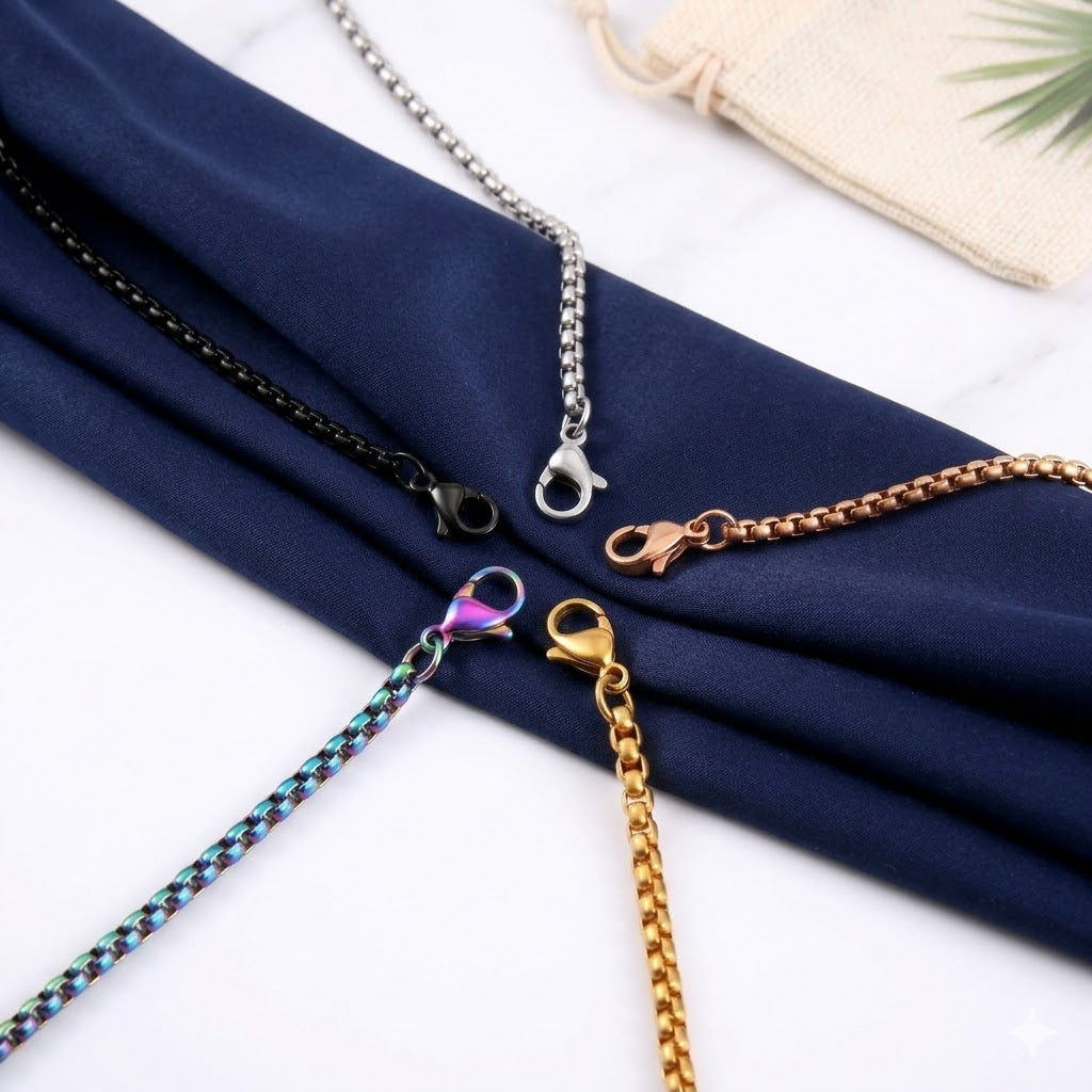 925 Stainless Steel Multicolor Pearl Box Chain Necklace Unisex KK Labib