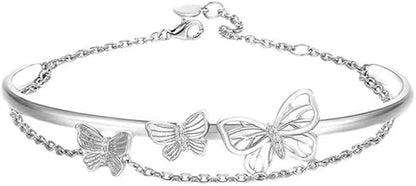 Butterfly Double Layered Bangle Cuff Bracelet