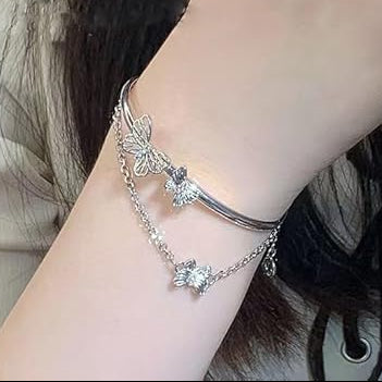 Butterfly Double Layered Bangle Cuff Bracelet