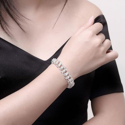 Solid 925 Sterling Silver Round Circle Bracelets nice Bangle Women's Jewelry UK