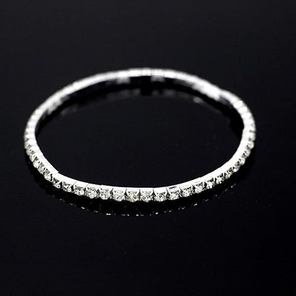 Silver Cubic Zirconia Bracelet Stretch Adorned Tennis Elastic Bangle Bridal Gift