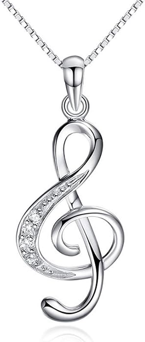 925 Sterling Silver Necklace Crystal Elegant Musical Note Pendant For Women