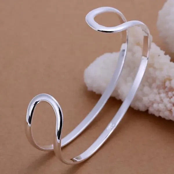 Double Line Open Bangle Cuff Bracelet