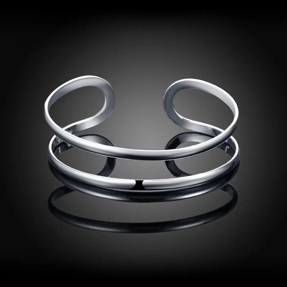 Double Line Open Bangle Cuff Bracelet