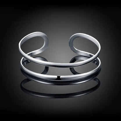 Double Line Open Bangle Cuff Bracelet