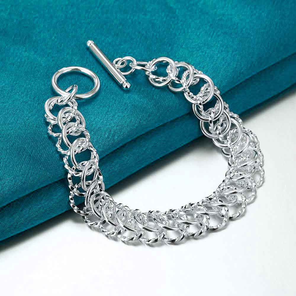 Solid 925 Sterling Silver Round Circle Bracelets nice Bangle Women's Jewelry UK