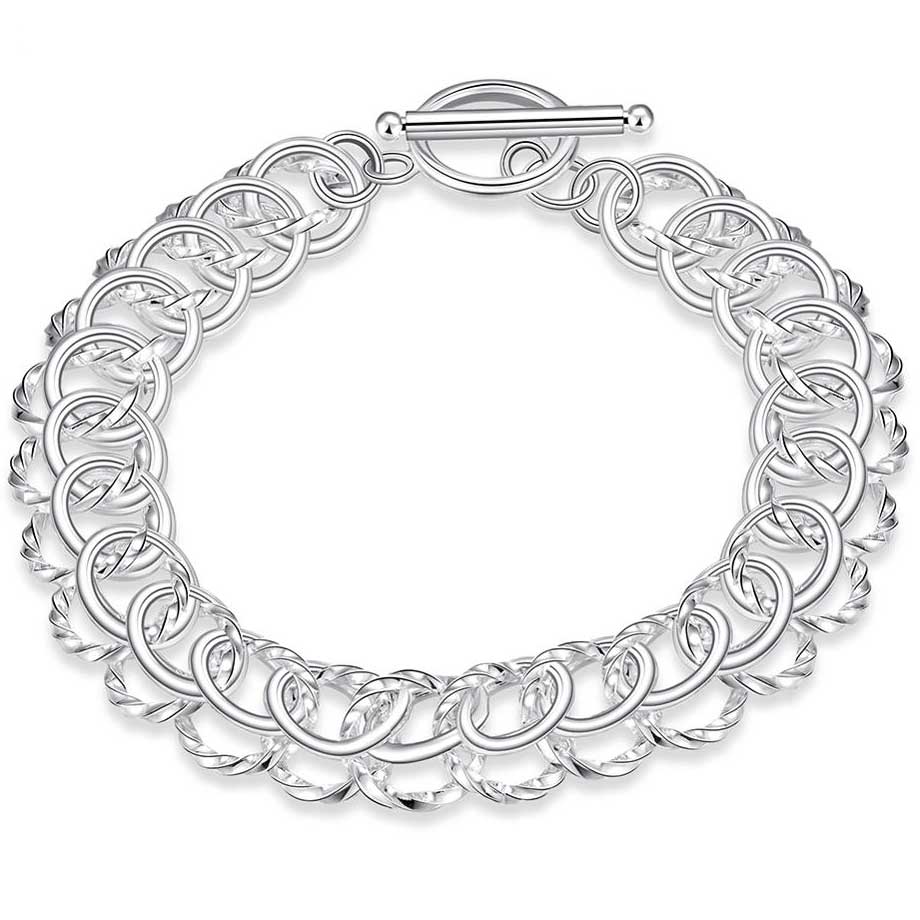 Solid 925 Sterling Silver Round Circle Bracelets nice Bangle Women's Jewelry UK