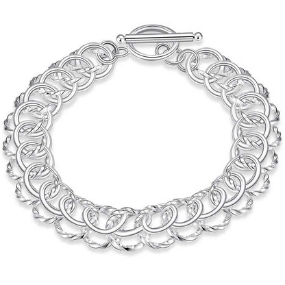 Solid 925 Sterling Silver Round Circle Bracelets nice Bangle Women's Jewelry UK