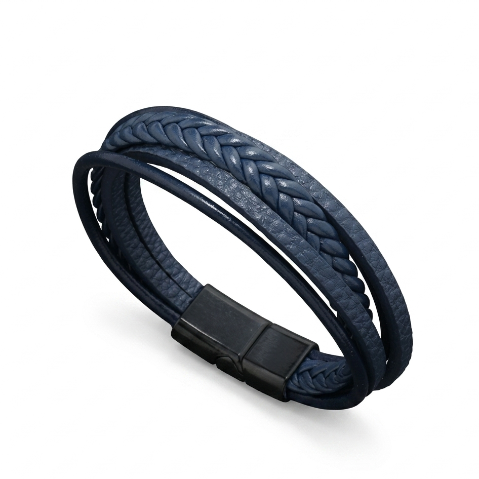 Magnetic Snap Bracelet Leather Rope KK Labib