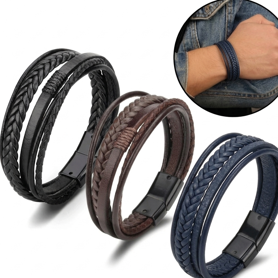 Magnetic Snap Bracelet Leather Rope KK Labib
