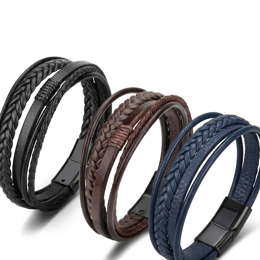 Magnetic Snap Bracelet Leather Rope KK Labib
