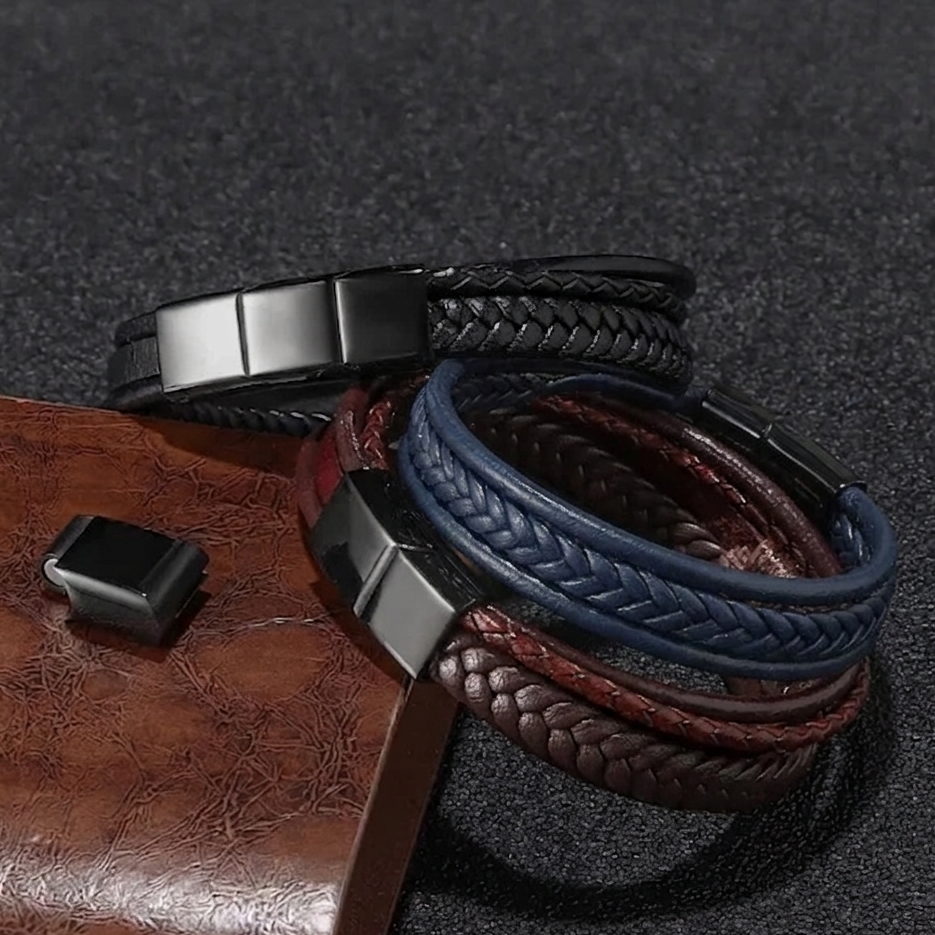 Magnetic Snap Bracelet Leather Rope KK Labib
