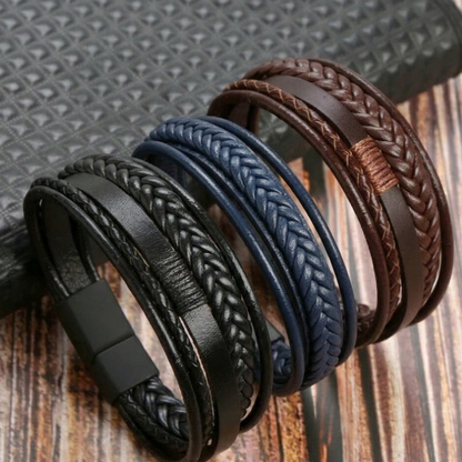 Magnetic Snap Bracelet Leather Rope KK Labib