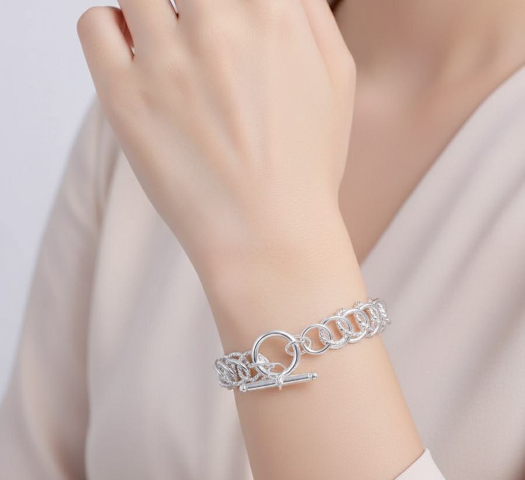 Solid 925 Sterling Silver Round Circle Bracelets nice Bangle Women's Jewelry UK